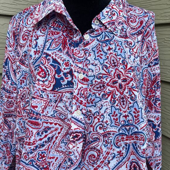 TALBOTS women’s 1X long sleeve, button down, top, red/blue - Picture 1 of 6